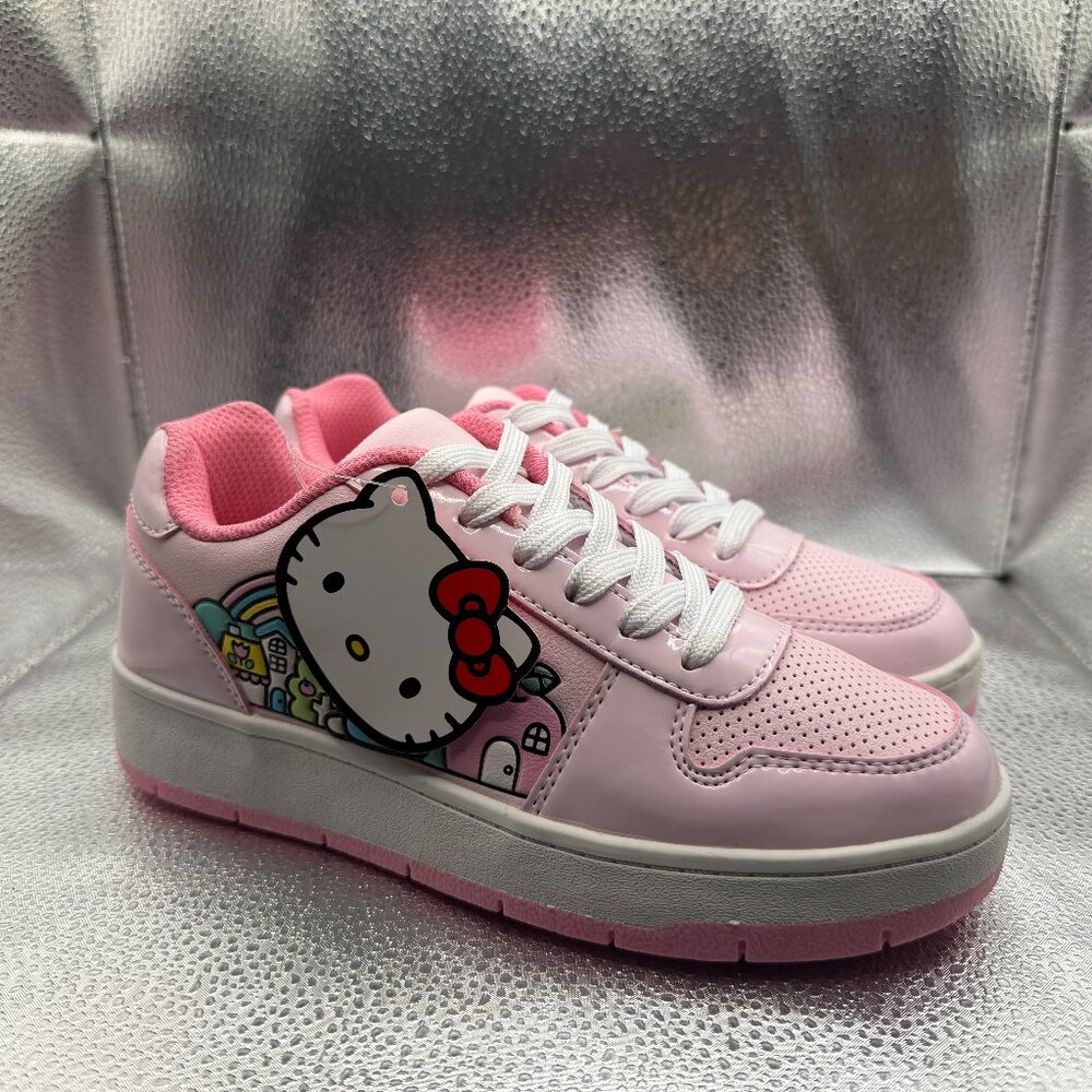 Size 6 Hello Kitty Pink Court Womens‎ Low Top Lace-Up Comfort Athletic Sneakers